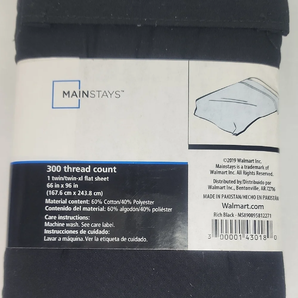 Mainstays Black 300 Thread Count Twin T/XL Flat Sheet